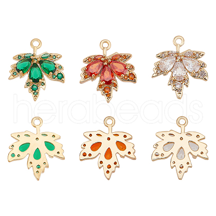 BENECREAT 6Pcs 3 Colors Brass Micro Pave Cubic Zirconia Pendants KK-BC0010-52-1