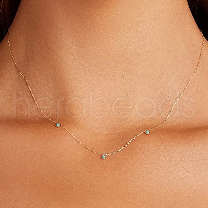 925 Sterling Silver Pave Synthetic Turquoise Moon Pendant Cable Chain Necklaces AL5793-6-1