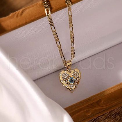 Evil Eye Heart 304 Stainless Steel Micro Pave Clear & Sky Blue Cubic Zirconia Pendant Necklaces FS-WGB58AC-02-1