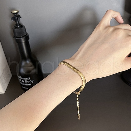 304 Stainless Steel Snake Chain Bracelets for Women BJEW-M096-03G-1