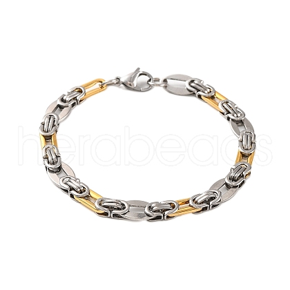 201 Stainless Steel Oval Byzantine Chain Bracelets BJEW-B078-144GP-1