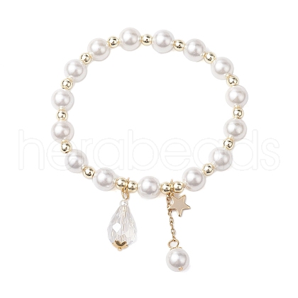 8mm Round Shell Pearl Beaded Stretch Bracelets BJEW-JB10616-1