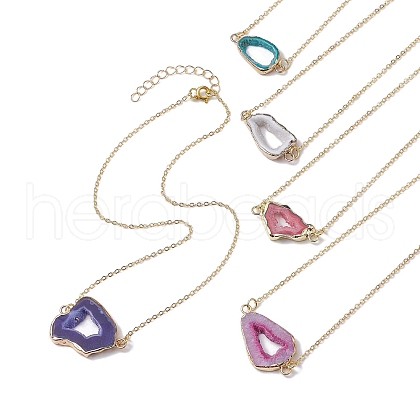 Electroplate Natural Druzy Geode Agate Pendant Necklaces for Women NJEW-JN04730-1