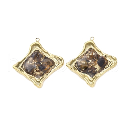 304 Stainless Steel Pave Natural Tiger Eye Pendants STAS-V003-04G-01-1