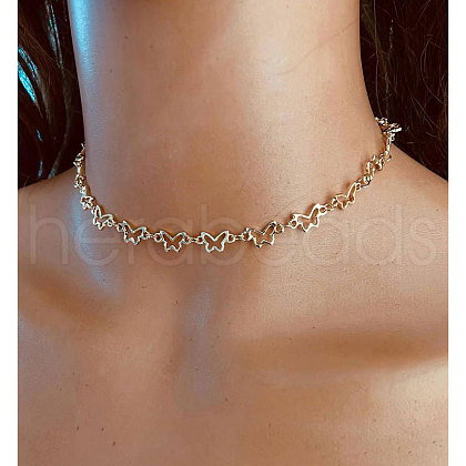 Simple and Retro Style Alloy Butterfly Link Chain Necklaces for Women FS-WG0AD9D-01-1