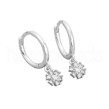 925 Sterling Silver Mirco Pave Cubic Zirconia Flower Hoop Earrings OO2534-2-1