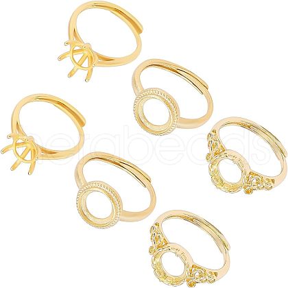 SUPERFINDINGS 6Pcs 3 Style Adjustable Brass Finger Ring Components FIND-FH0004-23-1