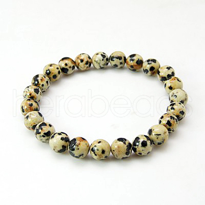 Natural Dalmatian Jasper Jasper Round Beaded Bracelets X-BJEW-G073-16-1