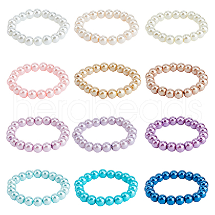 12Pcs 12 Colors Glass Pearl Stretch Bracelets Set BJEW-FH00001-1