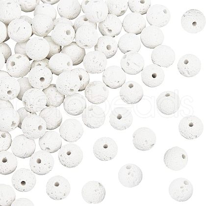 Olycraft 4 Strands Natural Lava Rock Round Beads Strands G-OC0002-38-1