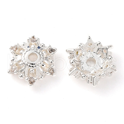 Brass Micro Pave Clear Cubic Zirconia Bead Caps KK-K378-47B-S-1