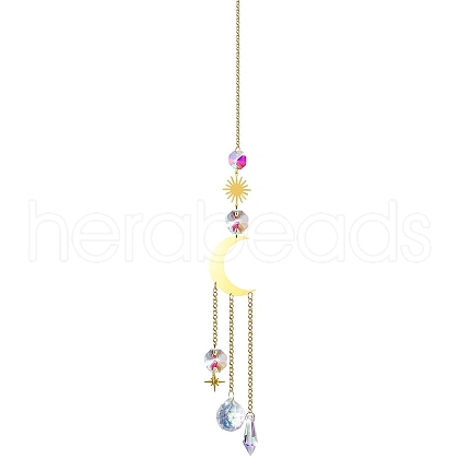 Glass & Brass Pendant Decorations HJEW-PW0002-05D-1