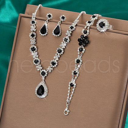 Fashionable Brass Rhinestone Bracelets & Earrings & Necklaces & Rings Sets FS-WG0E119-03-1