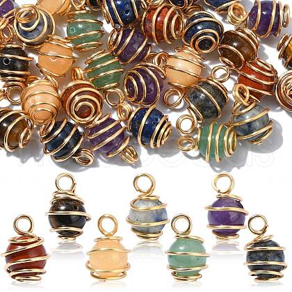 35Pcs 7 Colors Chakra Natural Mixed Gemstone Pendants PALLOY-CJ00050-1
