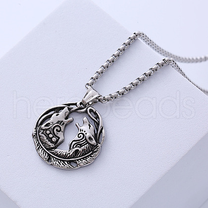 Vintage Retro Double Wolf Pendant Stainless Steel Punk Necklace Men's Fashion Accessory XB0880-1