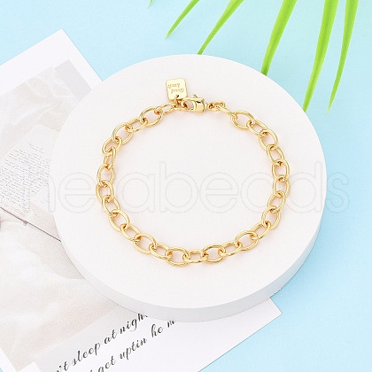 Brass Cable Chain Bracelets for Women BJEW-N032-07B-G-1