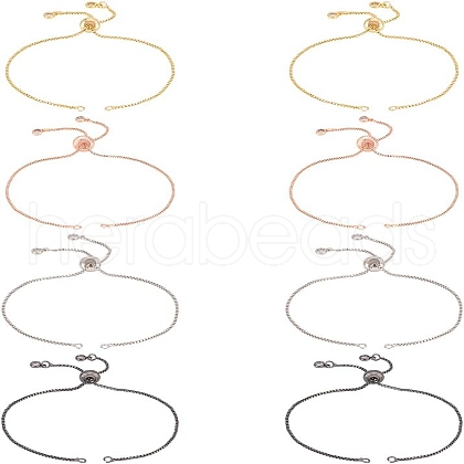 GOMAKERER 8Pcs 4 Colors Brass Pave Rhinestone Box Chain Slider Bracelet Making KK-GO0001-96-1