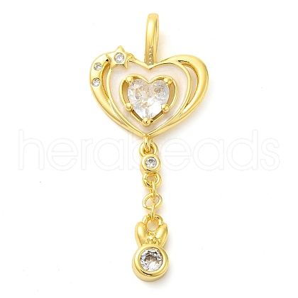 Heart Real 18K Gold Plated Rack Plating Brass Micro Pave Cubic Zirconia Pendants KK-S396-09B-1