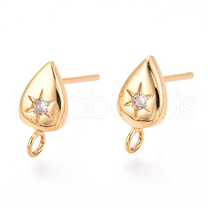 Brass Micro Pave Clear Cubic Zirconia Stud Earring Findings MAK-T011-11G-02-1