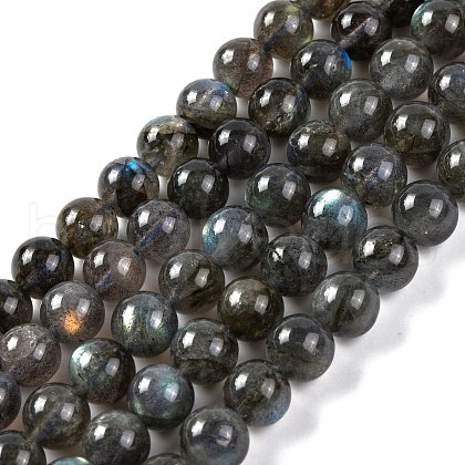 Natural Gemstone Labradorite Round Beads Strands G-E251-33-6mm-02-1
