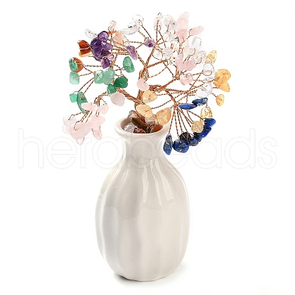 Mother's Day Natural Mixed Stone Chips Money Tree Decorations DJEW-C016-01K-1