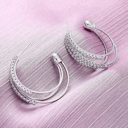 Triple C-Shaped Brass Micro Pave Clear Cubic Zirconia Stud Earrings EJEW-R025-29P-1