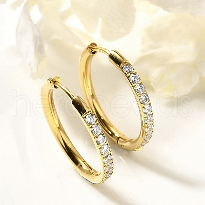304 Stainless Steel Micro Pave Clear Cubic Zirconia Huggie Hoop Earrings EJEW-C096-01H-G01-1