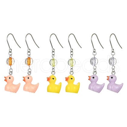 3 Pair 3 Color Resin Duck Dangle Earrings EJEW-JE05420-1