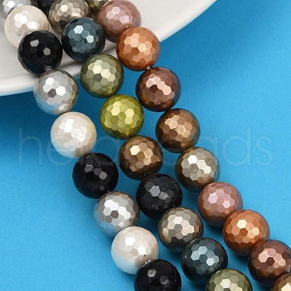 Faceted Round Shell Pearl Beads Strands BSHE-XCP0001-53-1
