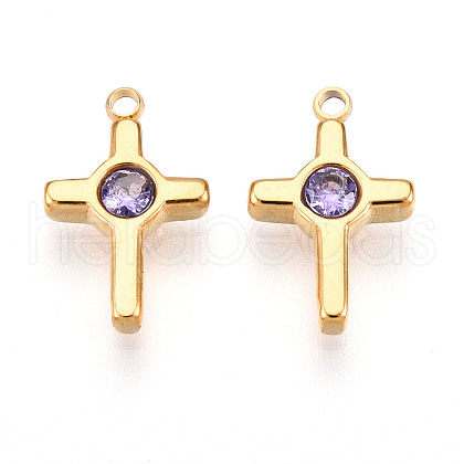 Ion Plating(IP) 304 Stainless Steel Micro Pave Cubic Zirconia Charms STAS-N110-01E-G-1