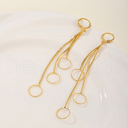 Fashionable Geometric Brass Earrings with Tassel Studs WN4550-1-1