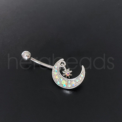 316L Surgical Stainless Steel Micro Pave Clear AB Cubic Zirconia Curved Barbell Belly Rings FS-WG2C48B-01-1