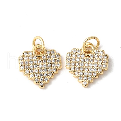 Brass Micro Pave Clear Cubic Zirconia Heart Pendants ZIRC-I071-19G-1