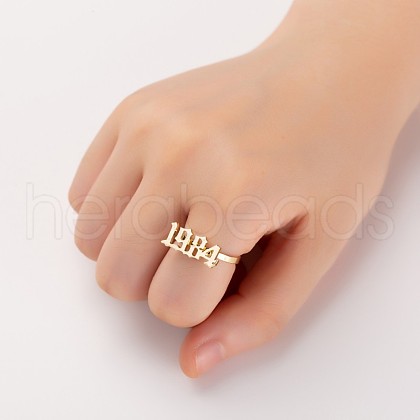 Birth Year 201 Stainless Steel Adjustable Open Cuff Rings FS-WG46D84-05-1