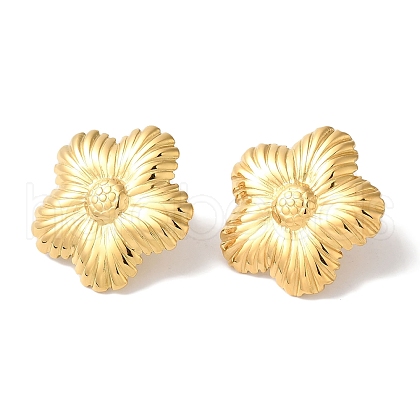 Textured Flower Ion Plating(IP) 304 Stainless Steel Stud Earrings for Women EJEW-L287-030G-1
