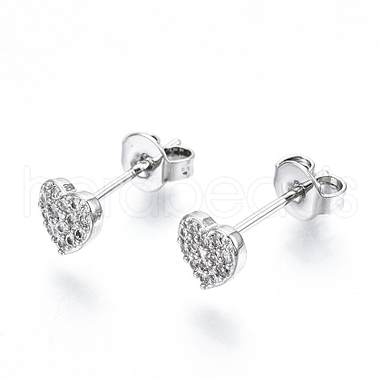 Brass Micro Pave Clear Cubic Zirconia Stud Earrings EJEW-T046-26P-NF-1