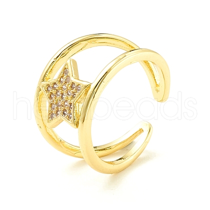 Clear Cubic Zirconia Star Open Cuff Ring for Women ZIRC-P096-13G-1