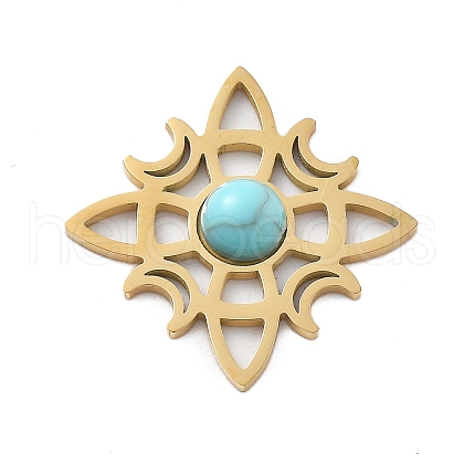 304 Stainless Steel Pave Synthetic Turquoise Pendants STAS-I327-14G-05-1