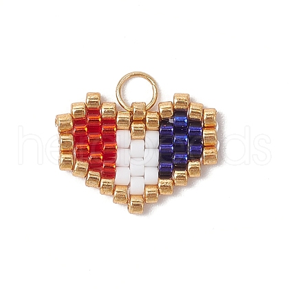 Handmade Glass Seed Beaded Heart Charms PALLOY-MZ00620-01-1