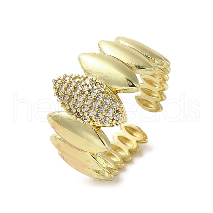 Rack Plating Brass with Clear Cubic Zirconia Cuff Rings RJEW-G308-01F-G-1
