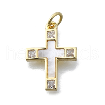 Brass Micro Pave Clear Cubic Zirconia Pendants KK-V010-10G-02-1