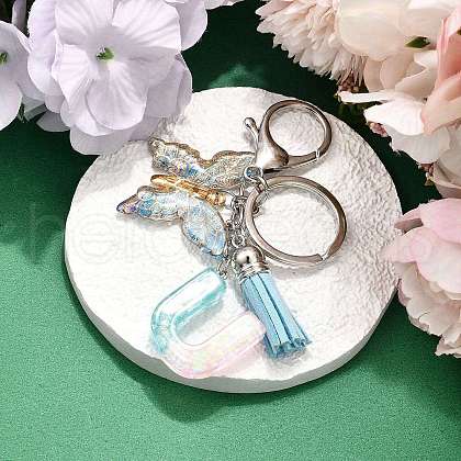 26Pcs Transparent Epoxy Resin & Transparent Acrylic & Faux Suede Tassel Keychain KEYC-JKC01202-21-1