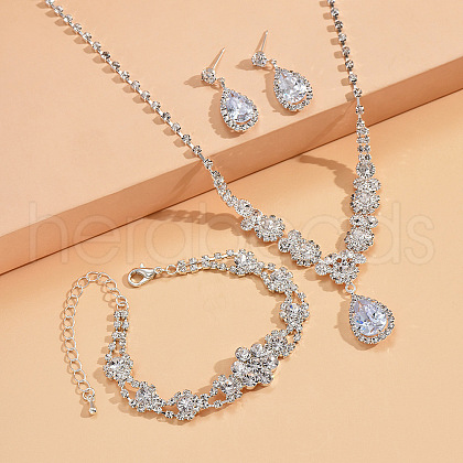 Teardrop & Flower Alloy Crystal Rhinestone Pendant Necklace & Stud Dangle Earrings & Bracelets Sets FS-WGA0F52-01-1