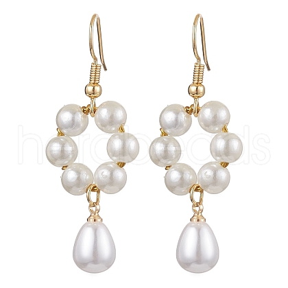 Plastic Pearl with Brass Dangle Earrings for Women EJEW-JE05991-1