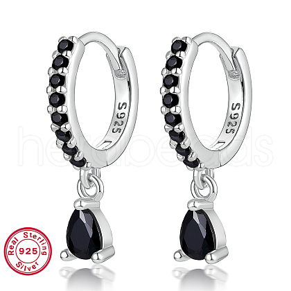 925 Sterling Silverr Micro Pave Cubic Zirconia Geometric Teardrop Hoop Earrings JL9080-6-1