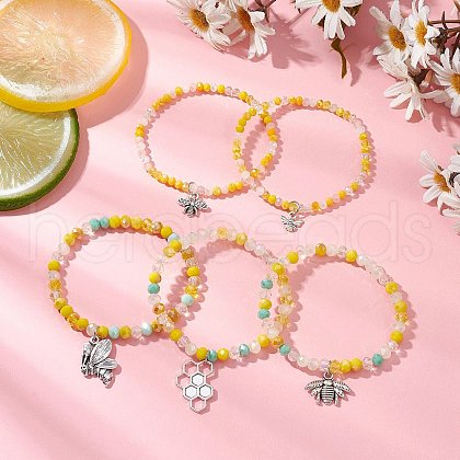 5Pcs Alloy Bees Charm Bracelets BJEW-JB11729-1