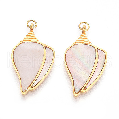 304 Stainless Steel Pave Natural Shell Pendants STAS-N115-20A-G-1