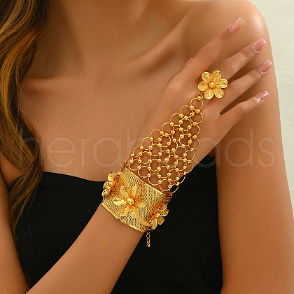 Luxurious Middle Eastern Bride Iron Ring Bracelets with Floral Design EW5813-1