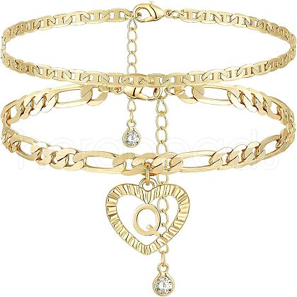 2Pcs Heart 201 Stainless Steel with Rhinestone Anklets FS-WG32213-17-1