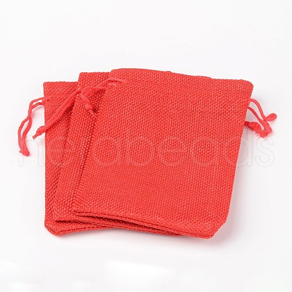 Polyester Imitation Burlap Packing Pouches Drawstring Bags X-ABAG-R004-14x10cm-01-1